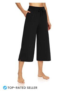Loose Yoga Capri Pants with Pockets Wide Leg Lounge Drawstring Sweatpants